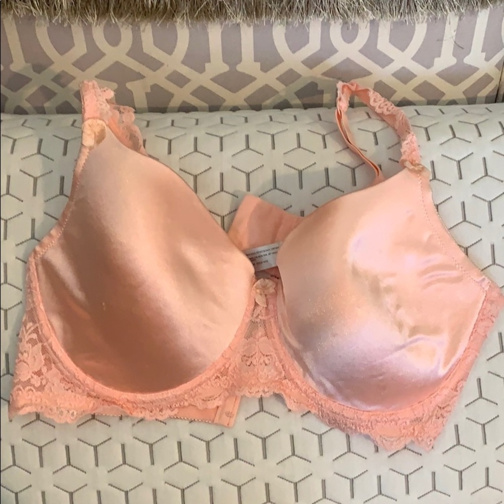 Peach Lace Underwire Lace Trim Bra